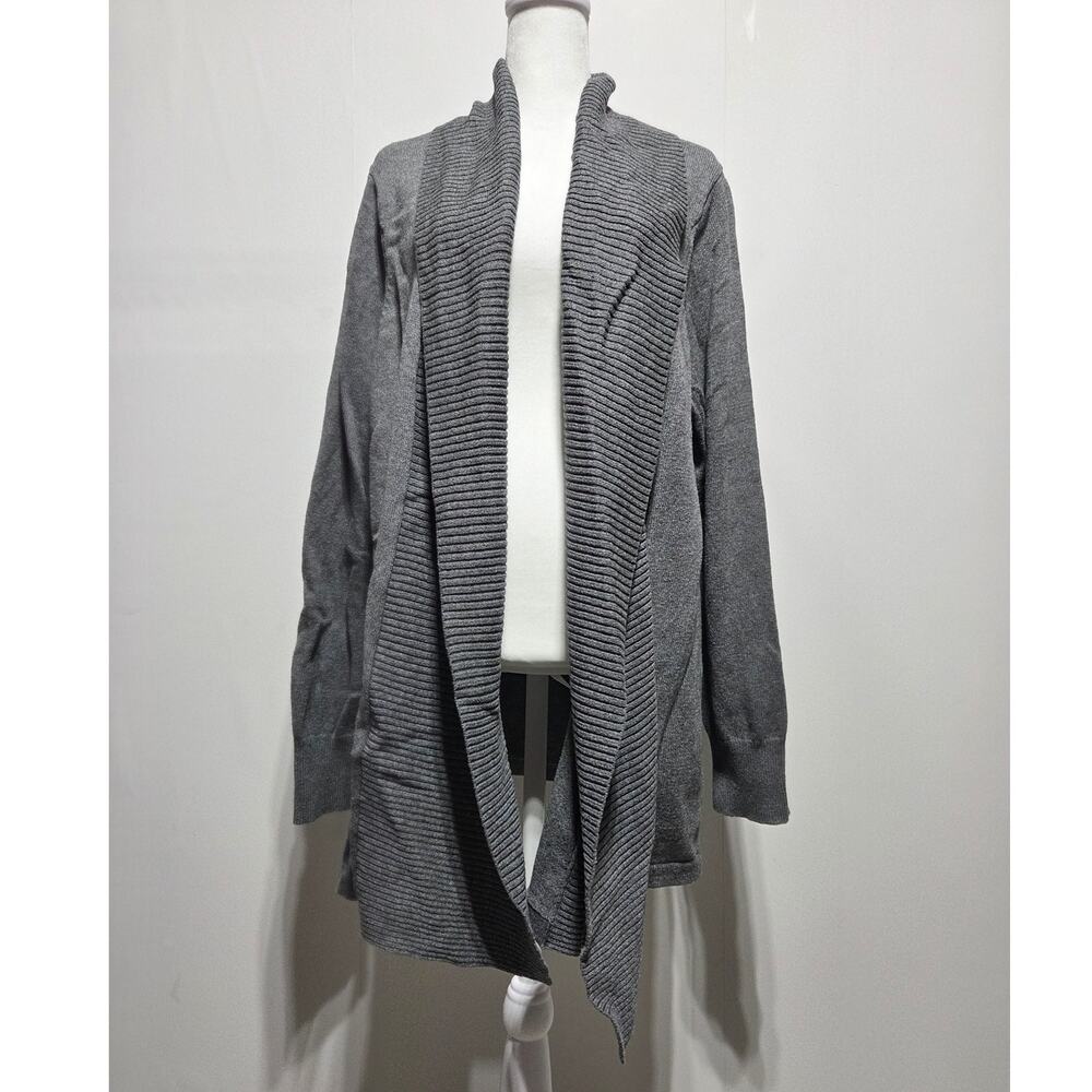 Lands' End Baumwolle Blend Woman's Gray Open Front Cardigan Size 2X 20-22W
